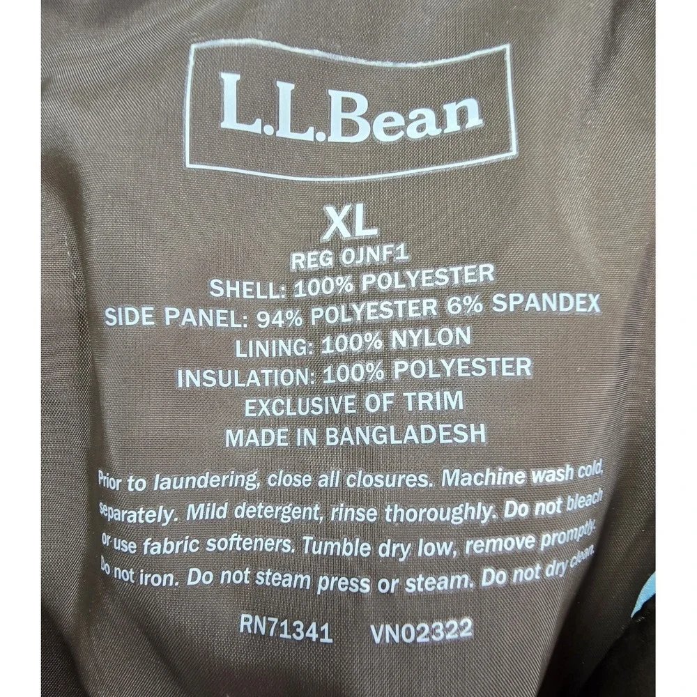 L.L. Bean Womens Quilted Thinsulate Jacket Stretch Side Panels Brown XL